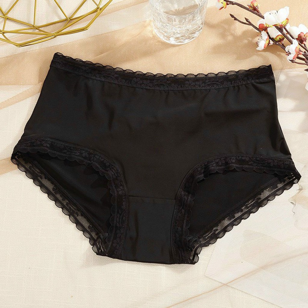 Quần lót nữ thun lạnh trơn phối ren , quần lót kháng khuẩn cạp cao ôm mông 2334