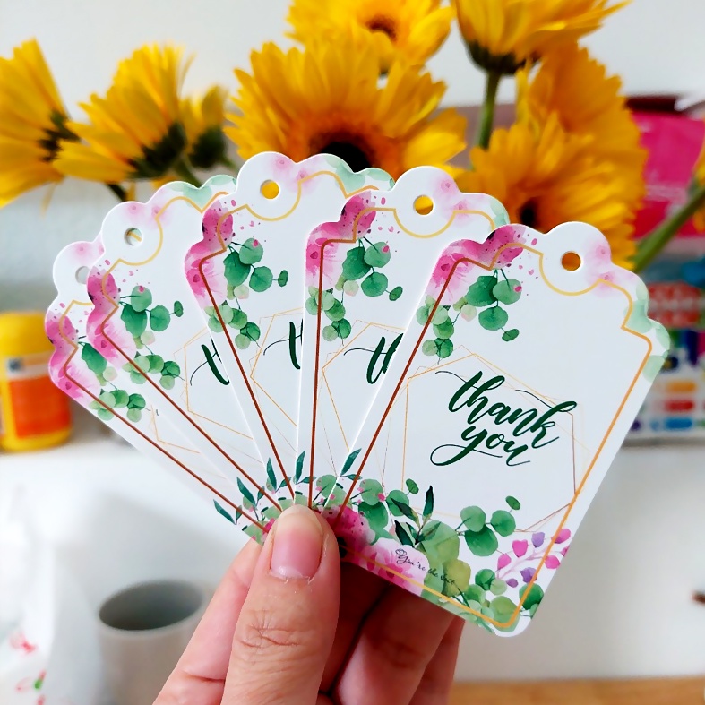 [Tặng dây thừng treo] Tag giấy thanks you, thẻ treo cám ơn, mác giấy (100 cái) giấy dày đẹp