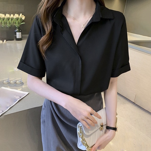 Áo sơ mi nữ công sở tay ngắn kiểu dấu nút đẹp LAVILO - sơ mi nữ ASM02