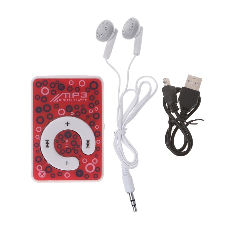 Máy nghe nhạc MP3 mini họa tiết vòng tròn nhỏ dễ thương hỗ trợ khe cắm thẻ TF + dây cáp Mini USB và tai nghe