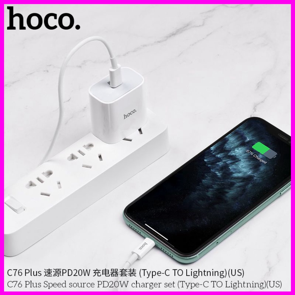 Bộ Sạc Nhanh Iphôn 20W PD. Hoco C76. Sạc Nhanh PD 20W/3.0A (Bảo Hành 1 Năm)