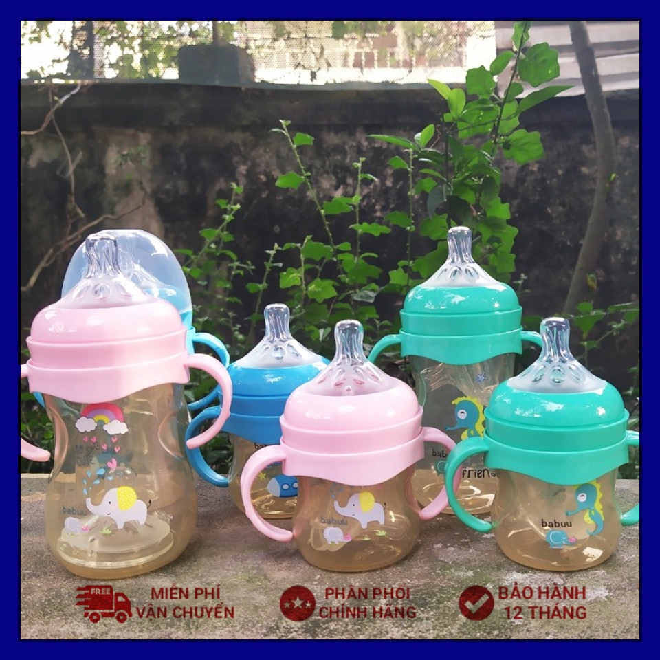 Bình sữa PPSU cổ rộng quai cầm Babuu Baby 120ml/240ml (tặng kèm 1 núm ti)