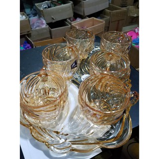 Bộ 6 Cốc Kèm Đĩa Thủy Tinh Cao Cấp(Có Hợp Sịn SÒ)