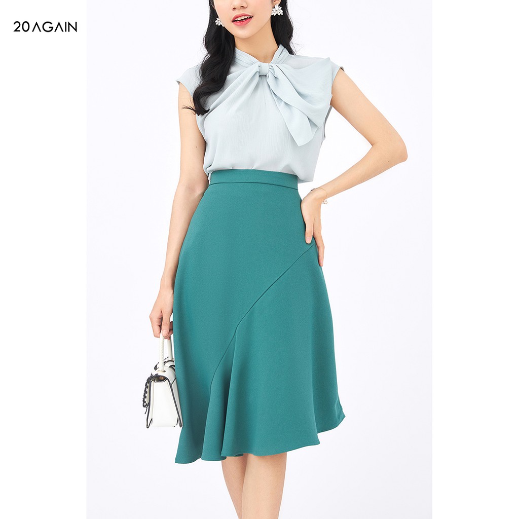 [Mã WABRAG30 giảm 12% đơn 99K] Áo sơ mi voan gân 20Again điểm nhấn cổ nơ điệu đà, nữ tính ASA1089