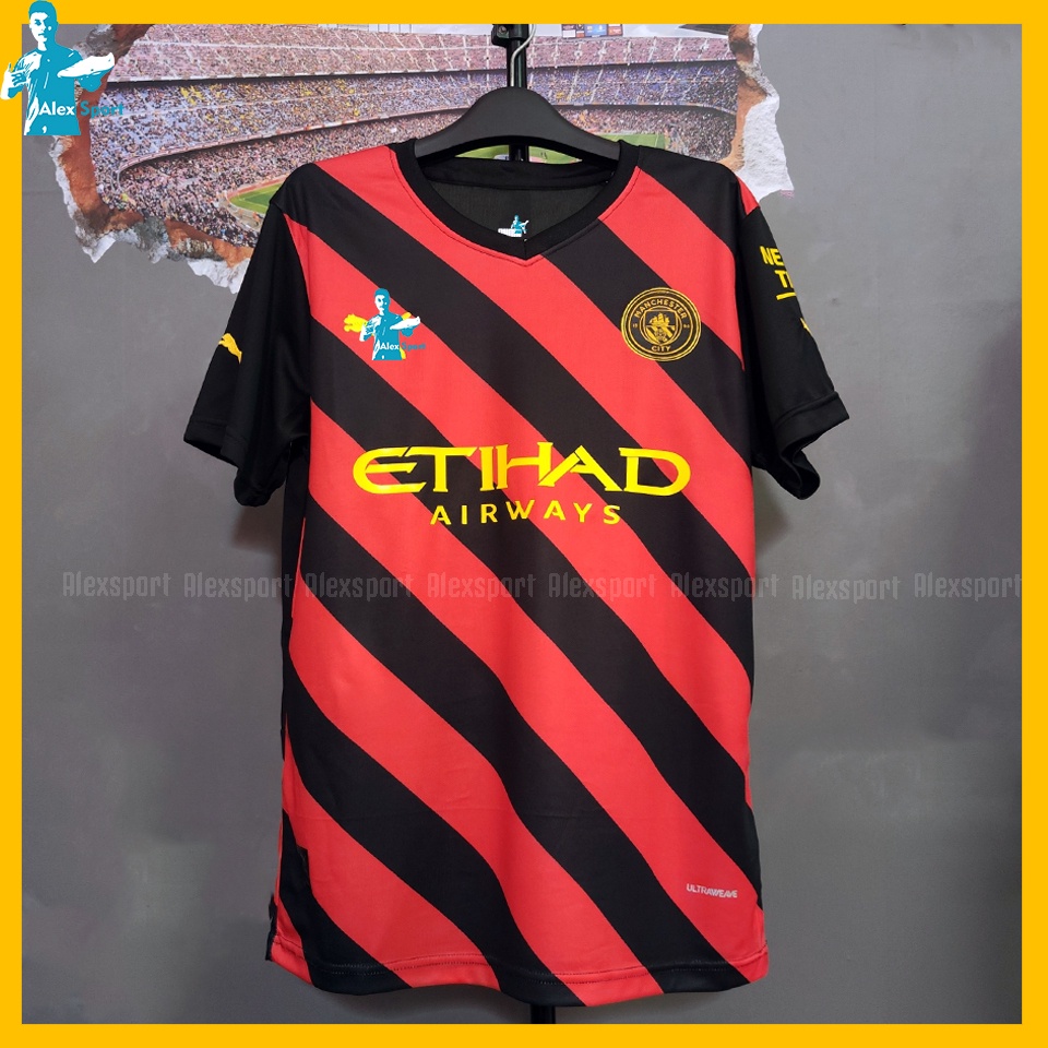 LOGO THÊUBộ Quần Áo Bóng Đá CLB Manchester City Sân Khách Màu Đen đỏ BẢN ĐẸP 22-23 - Alex Sport
