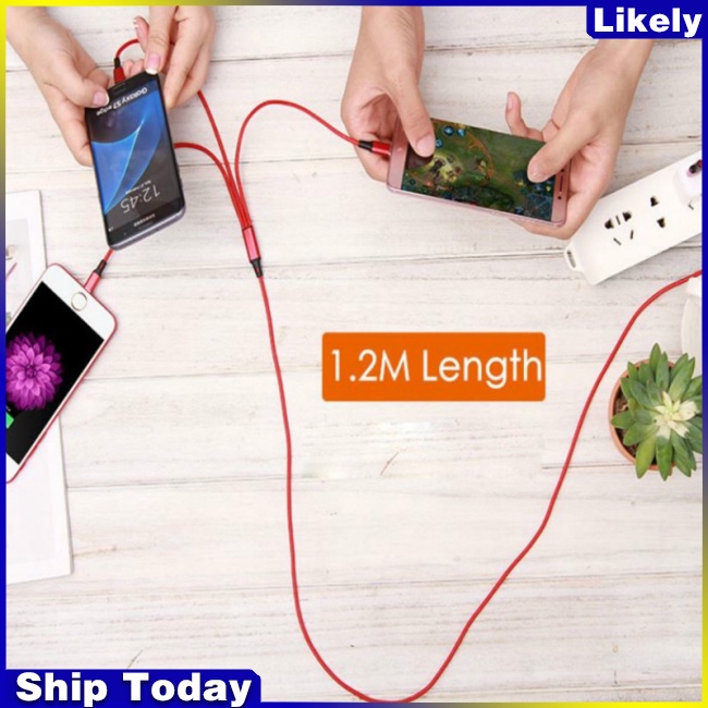 Dây Cáp Sạc Nhanh 2a Lõi Đồng 3 Trong 1 Chống Trầy Dành Cho Điện Thoại Di Động