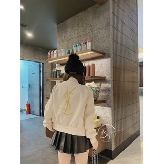 Áo khoác bomber da lộn YSL