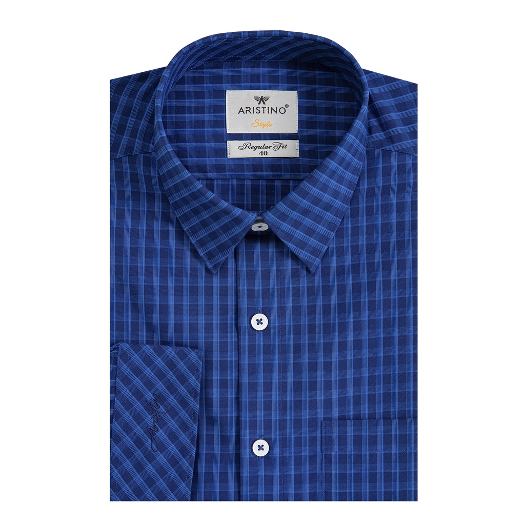 [MẪU MỚI] Áo sơ mi nam dài tay ARISTINO họa tiết kẻ xanh than nam tính, lịch sự, cotton thoáng khí - ALS24001