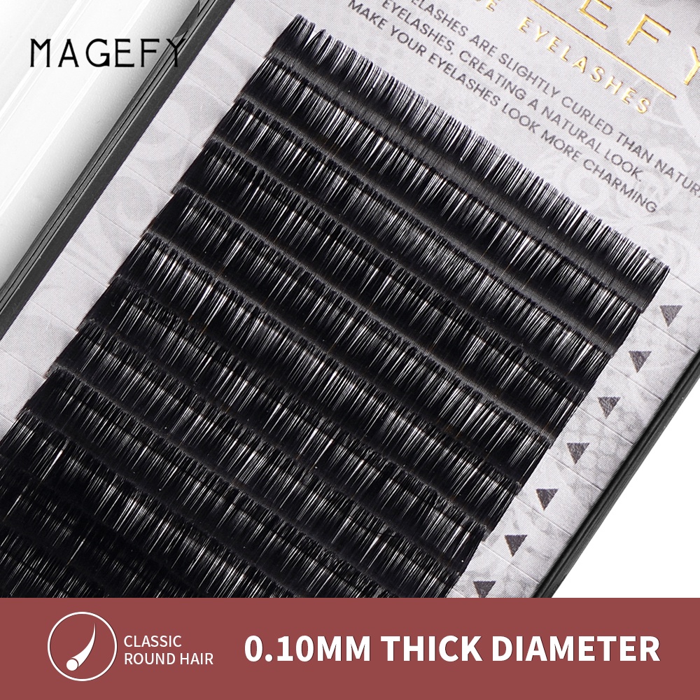 [Hàng mới về] Hộp lông mi giả Magefy cong hình chữ c bằng sợi tổng hợp cỡ 11cm dày 0.10mm kèm nhíp và keo dán