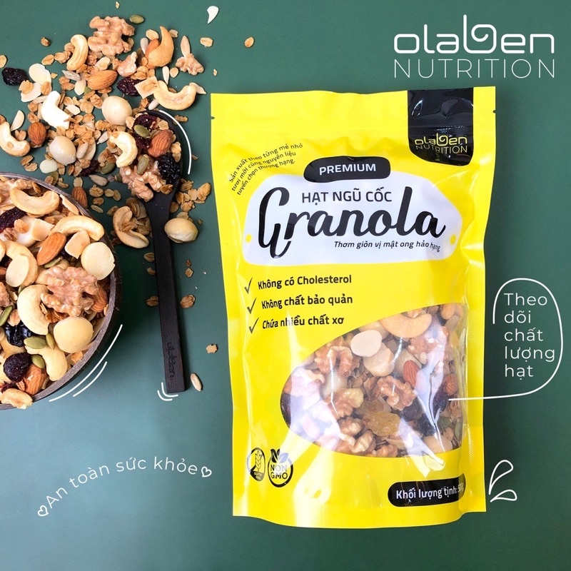 COMBO 2 TÚI Olaben Nutrition Hạt Granola Gói 500gam - Ngũ cốc giảm cân nướng Mật ong Vanila