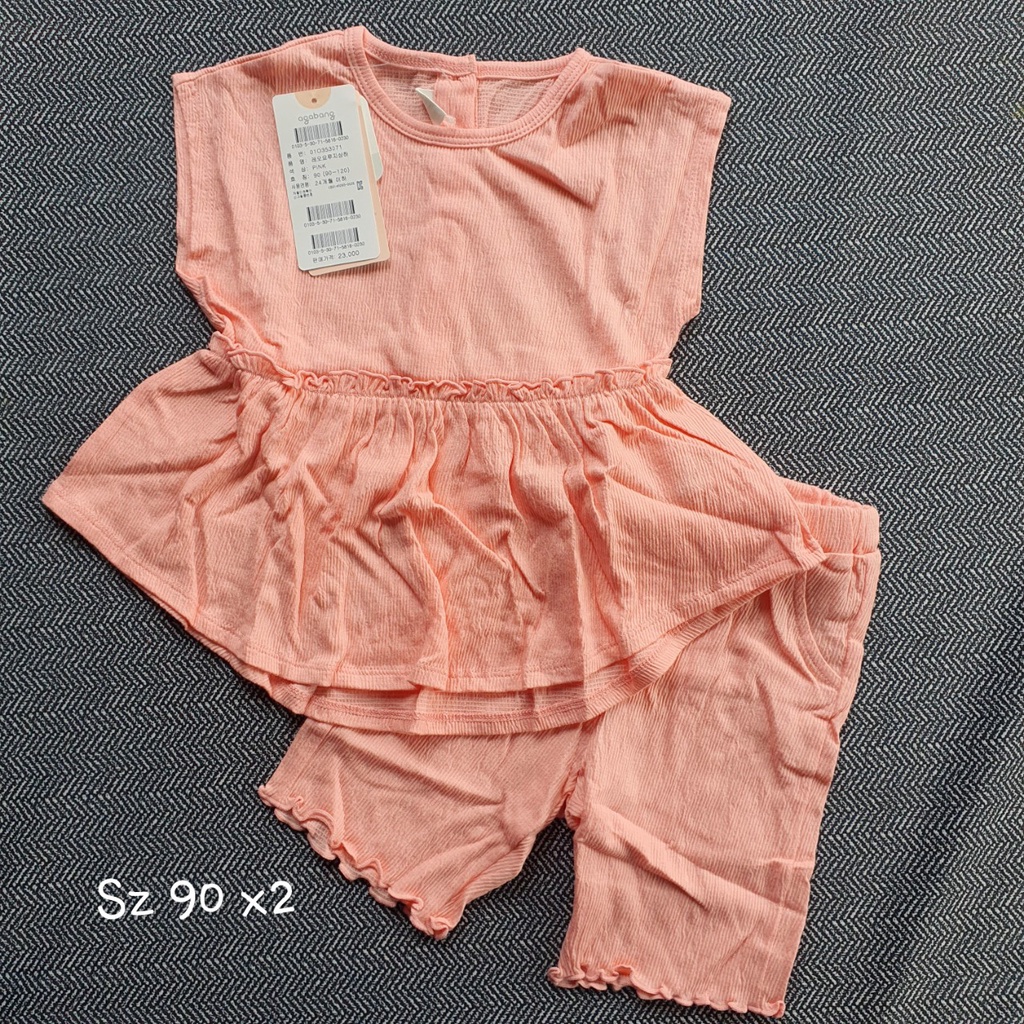[90,100] Bộ cộc tay thun nhăn co giãn nhiều màu cam Agabang cho bé gái xuất Hàn