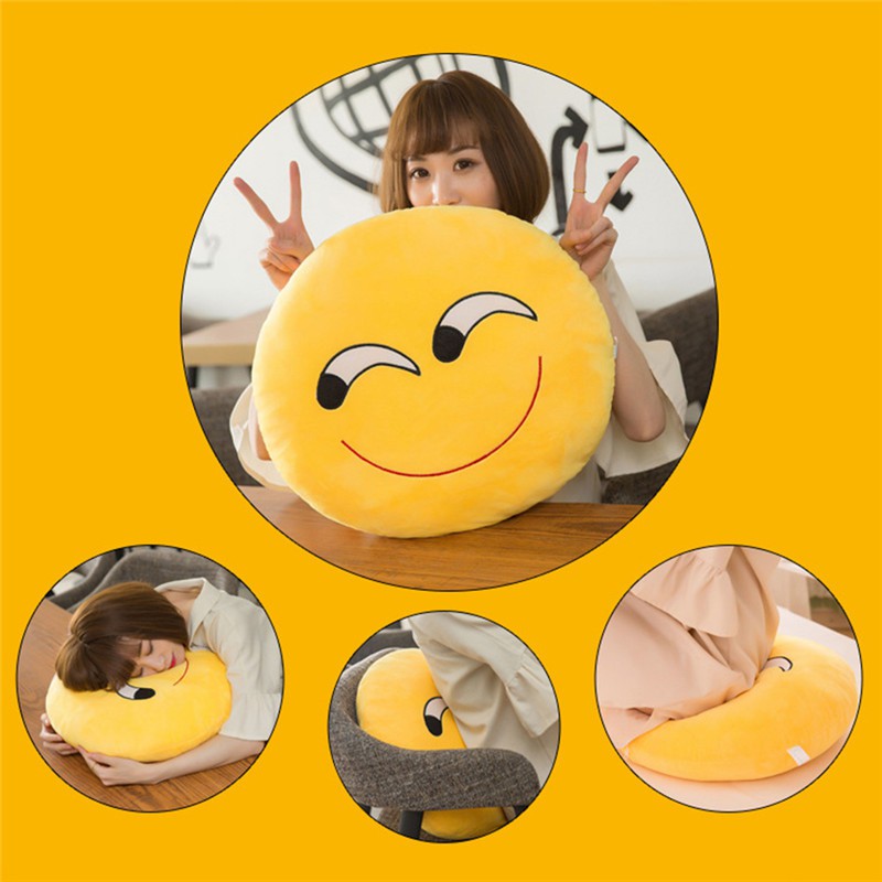 Gối Tròn Hình Mặt Cười Emoji Màu Vàng Mềm Mại 15cm