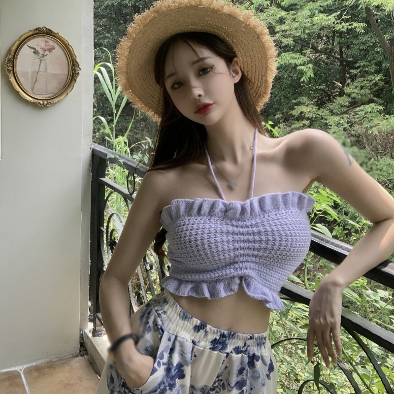 Áo hai dây croptop dệt kim màu trơn thiết kế rút dây thời trang hàn quốc cho nữ