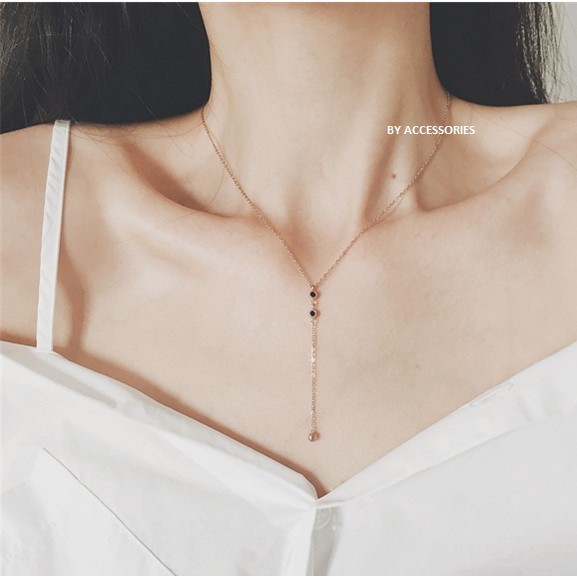 Dây chuyền titan chuỗi tròn đính đá xanh không gỉ WN191107