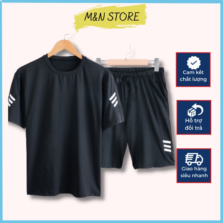 Bộ đồ thể thao hè nam phối kẻ chất thun lạnh co giãn 4 chiều