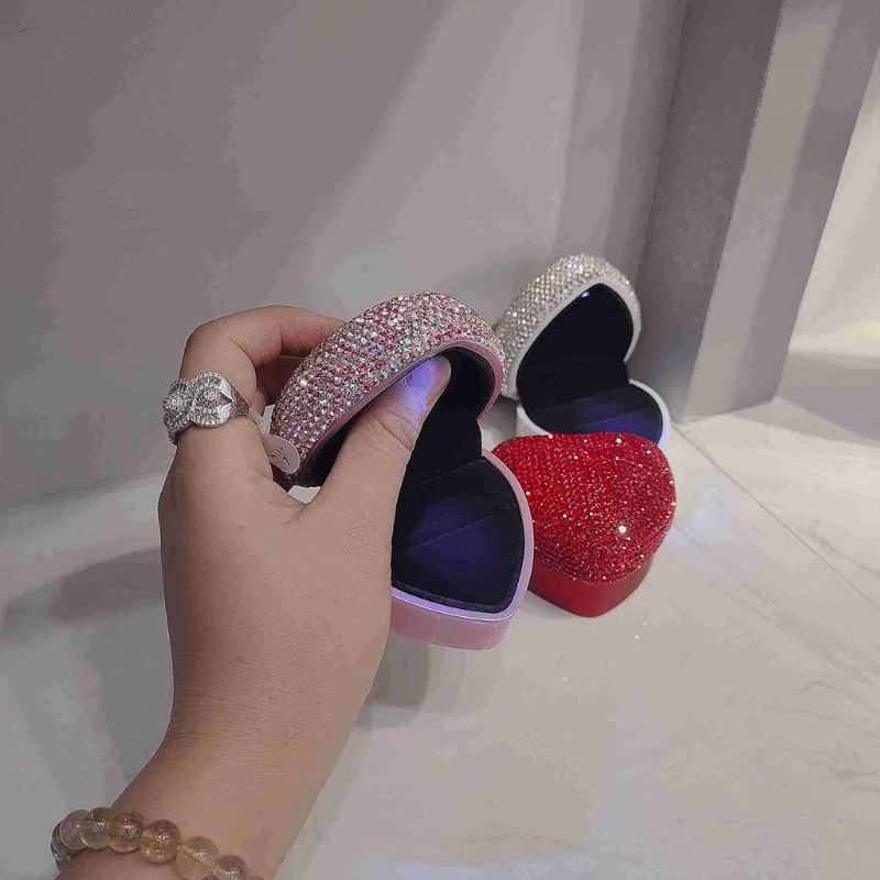 Flgo Hộp Đựng Nhẫn Cưới Lấp Lánh Có Đèn LED Tiện Dụng