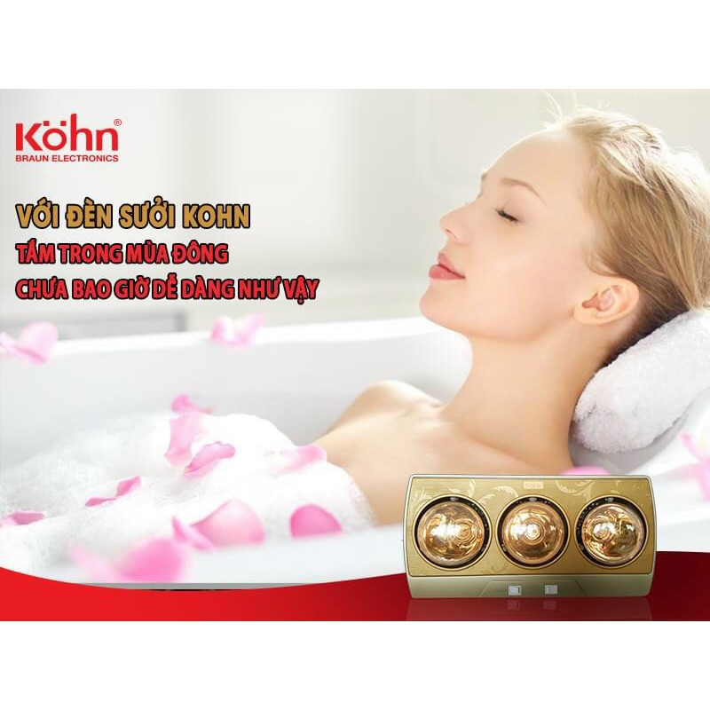 [Mã 273ELHA100K0 hoàn 7% đơn 500K] Đèn Sưởi Nhà Tắm 3 bóng KOHN KN03G ❤️ KP03G Hàng chính hãng BH 5 năm❤️