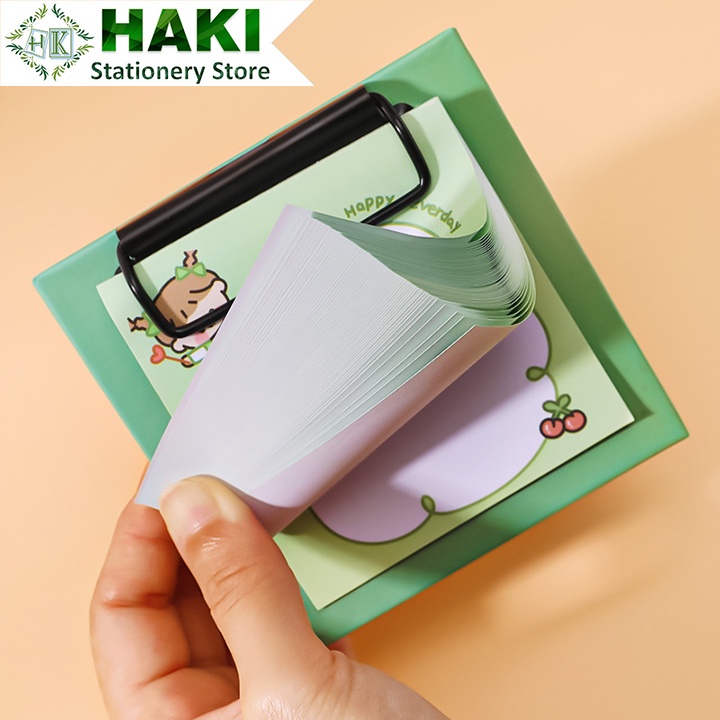 Giấy note ghi chú kiêm kẹp tài liệu mini hình vuông HAKI, giấy nhớ 30 tờ hoạt hình dễ thương NO12