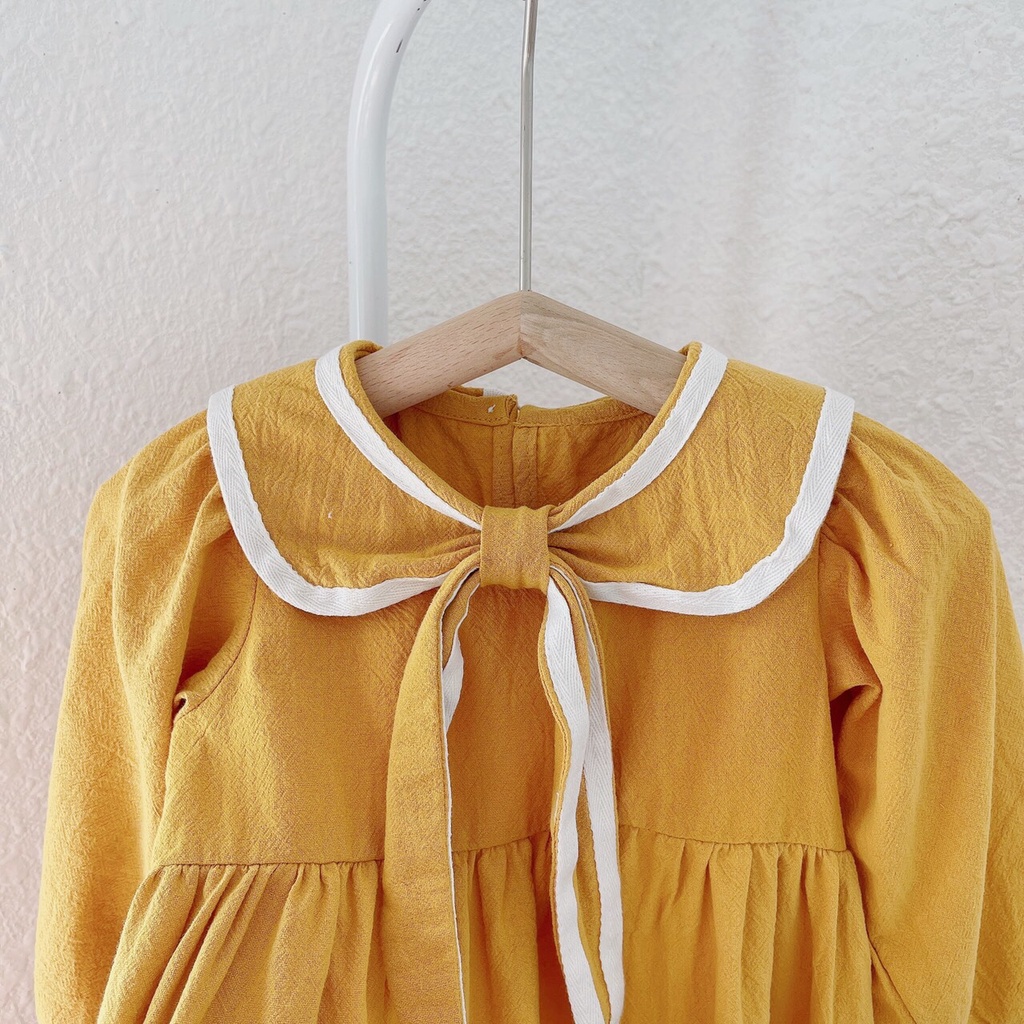 Váy thu dài tay thô cara cổ sen buộc tai dài cho bé gái 1-5 tuổi (Mã 250605)