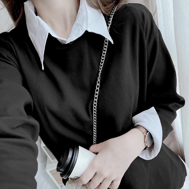 SET ĐẦM SƠ MI TRẮNG + ÁO GILE ĐEN TAY DÀI