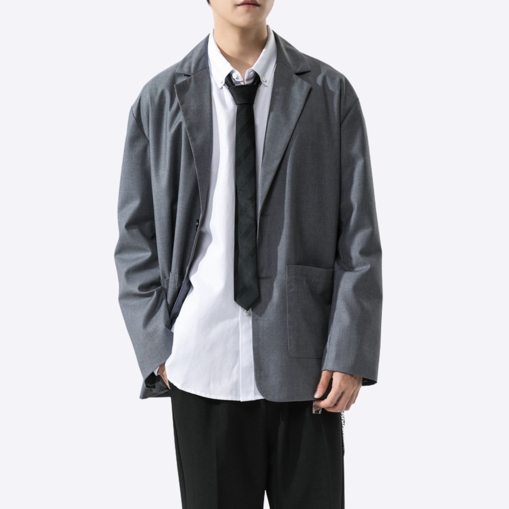 Blazer nam Hàn Quốc 2 cúc, áo vest form rộng Unisex nam cao cấp (Đen, Trắng) - May Minh Cường