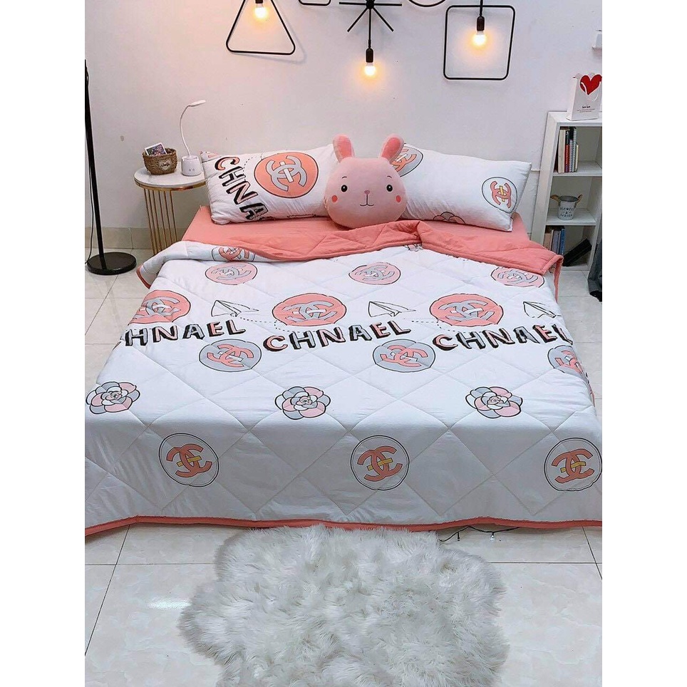 Bộ chăn ga gối chất liêu đũi cao cấp phối mầu