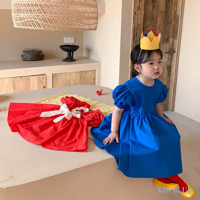 Đầm Tay Phồng Cổ Tròn Thắt Nơ Họa Tiết Trái Tim Phong Cách Hàn Quốc Thời Trang Mùa Hè Cho