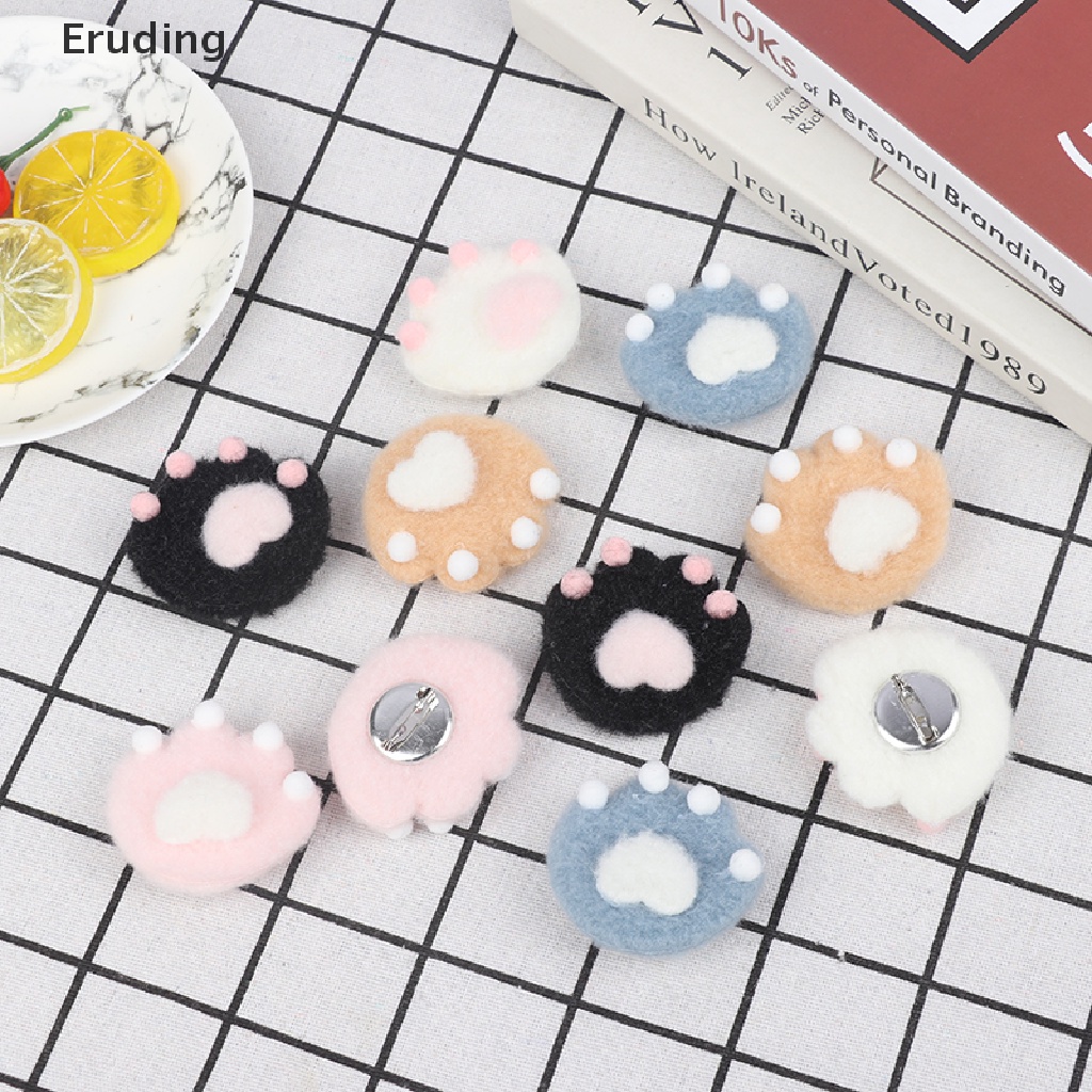 [Eruding] Set 2 Ghim Cài Áo Ba Lô / Túi Xách Hình Chân Mèo Hoạt Hình Bằng Lông Nhung Dễ Thương