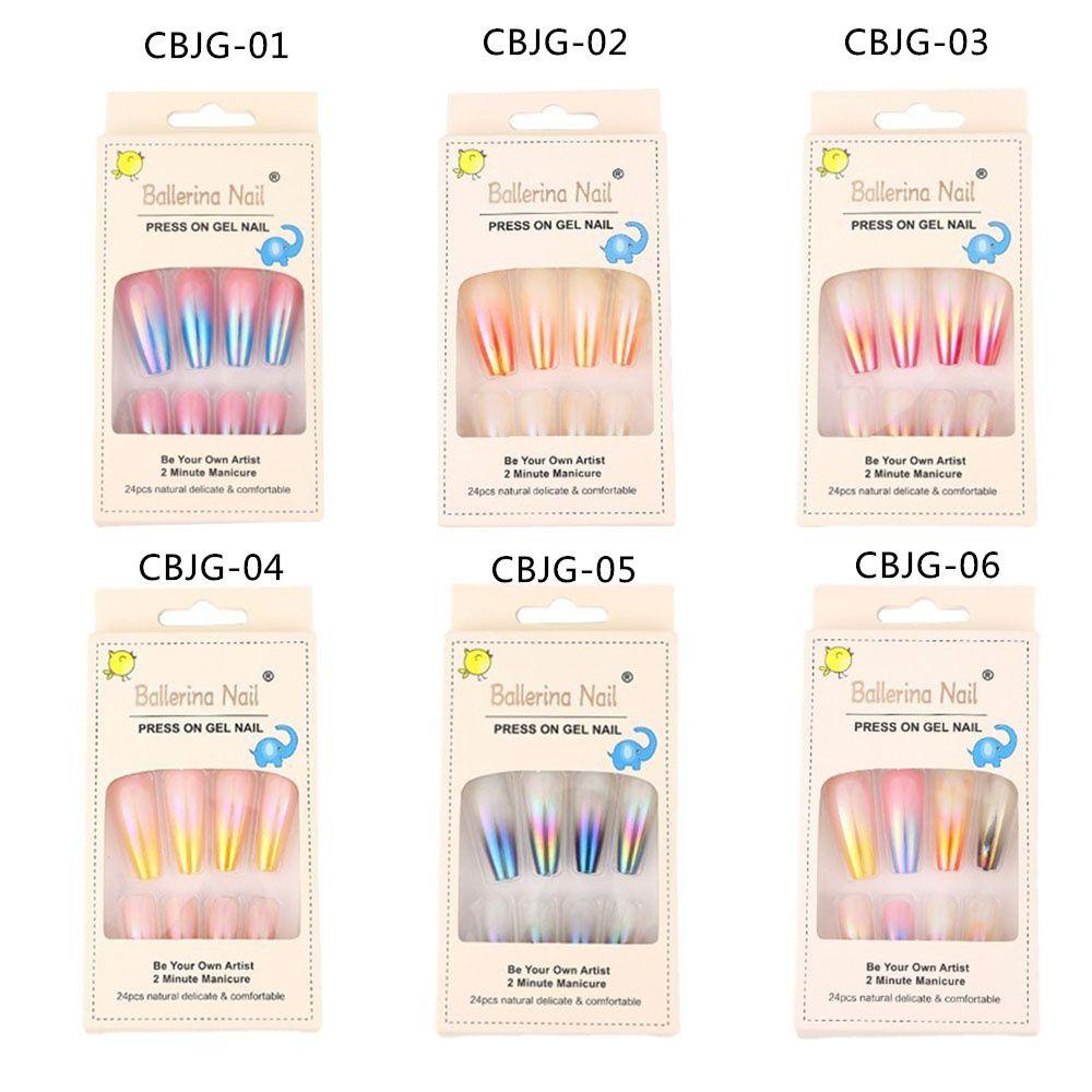 Set 24 Móng Tay Giả Múa Ba Lê Bằng Acrylic Màu Sắc Gradient