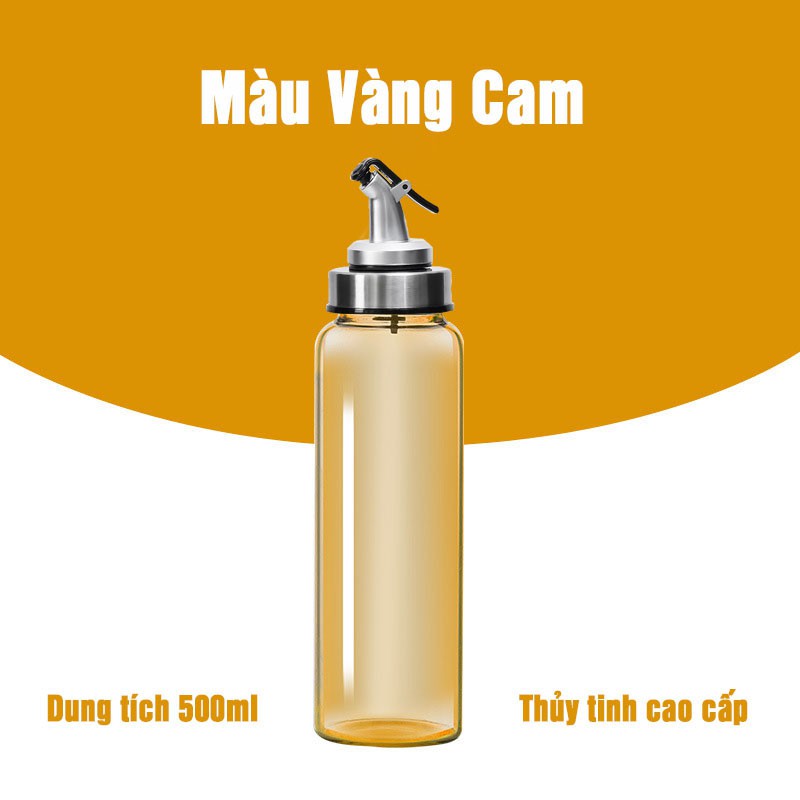 Chai Thủy Tinh Đựng Dầu Ăn, Nước Mắm, Nước Tương, Giấm Vòi Rót Bấm Tay Chia Vạch 500ML Trong Nhà Bếp