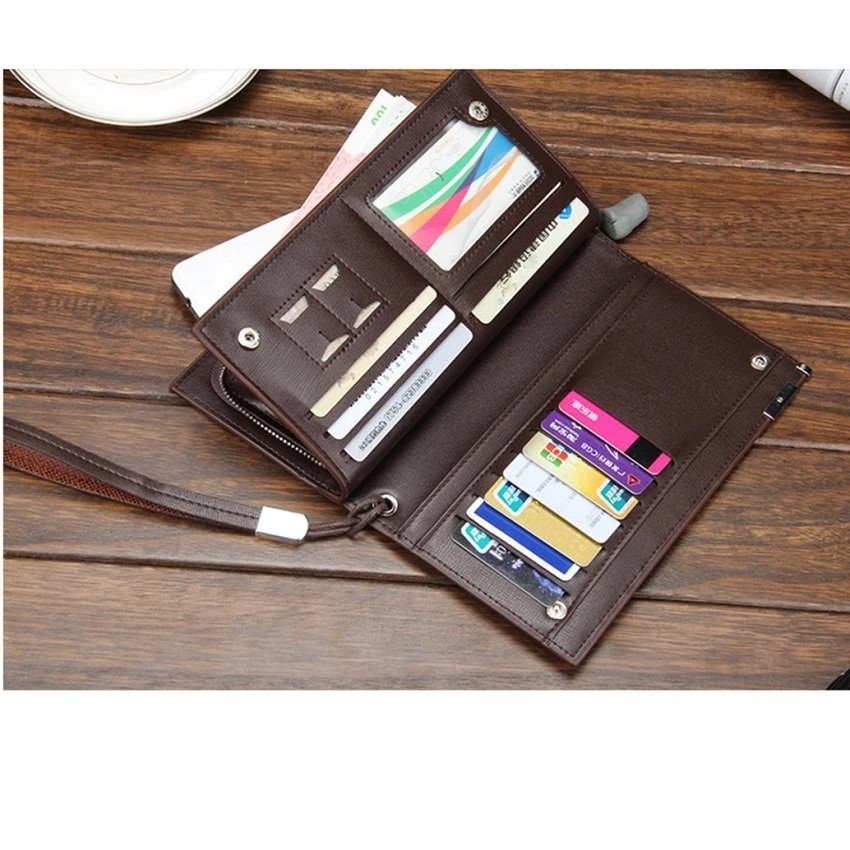 Ví cầm tay dài Baellerry nữ, nam da PU phối da bò hàng hiệu đen, nâu, nữ dự tiệc sang trọng vừa Iphone 11 12 V102 | BigBuy360 - bigbuy360.vn