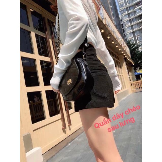 Quần Short Cạp Lưng Cao Phối Nút Dây Đai Đan Chéo Lưng Cá Tính Hiện Đại Tôn Dáng DRQS11
