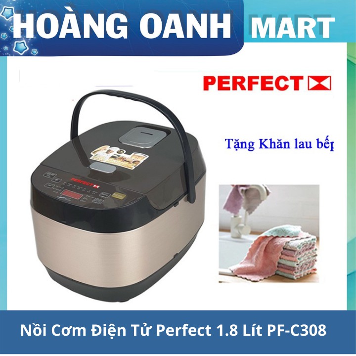 Nồi Cơm Điện Tử Perfect 1.8 Lít PF-C308 - Công Suất 900W - Bảo Hành 12 Tháng  Tặng 10 khăn lau bếp