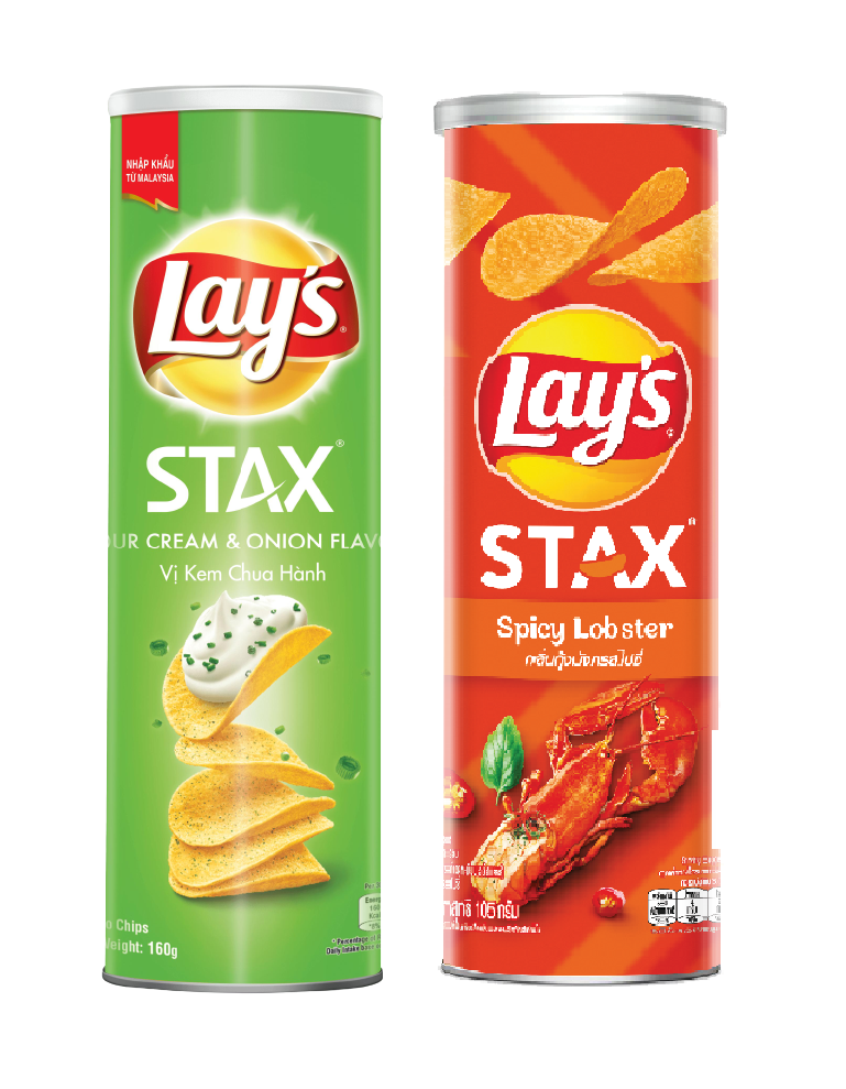 Combo 2 Bánh snack khoai tây miếng Lay's Stax hộp 160g Mix vị: Tôm hùm nướng ngũ vị và Kem chua hành