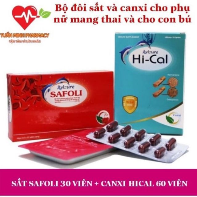 Sắt hữu cơ Avisure Safoli - Canxi tự nhiên Avisure Hical cho phụ nữ mang thai và cho con bú