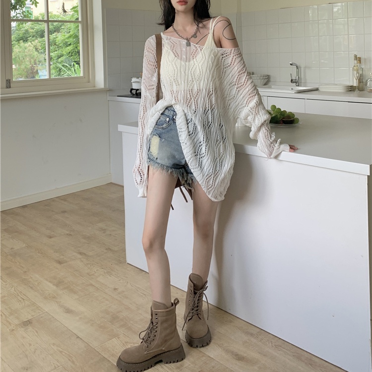 Áo Sweater Dệt Kim Phối Lưới Thời Trang Mùa Thu Hàn Quốc Cho Nữ