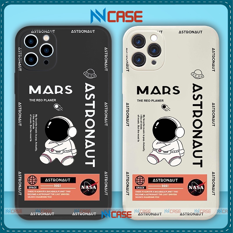 Ốp lưng iPhone Phi hành gia Nasa Cute cạnh viền vuông silicon mềm dẻo cho iphone 6/6s/7/8/X/XS/11/12/13 Pro Plus Max