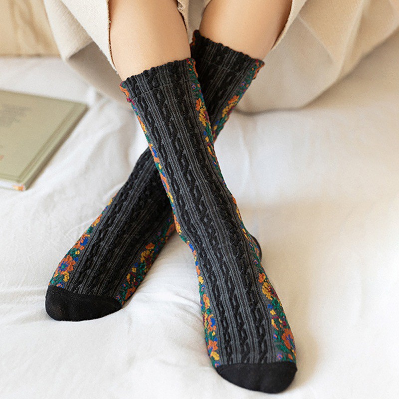 Đôi vớ cotton kiểu dáng dân tộc cổ điển cho nữ