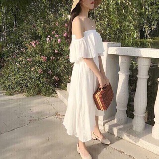 Váy Bánh bèo Trễ Vai Trắng