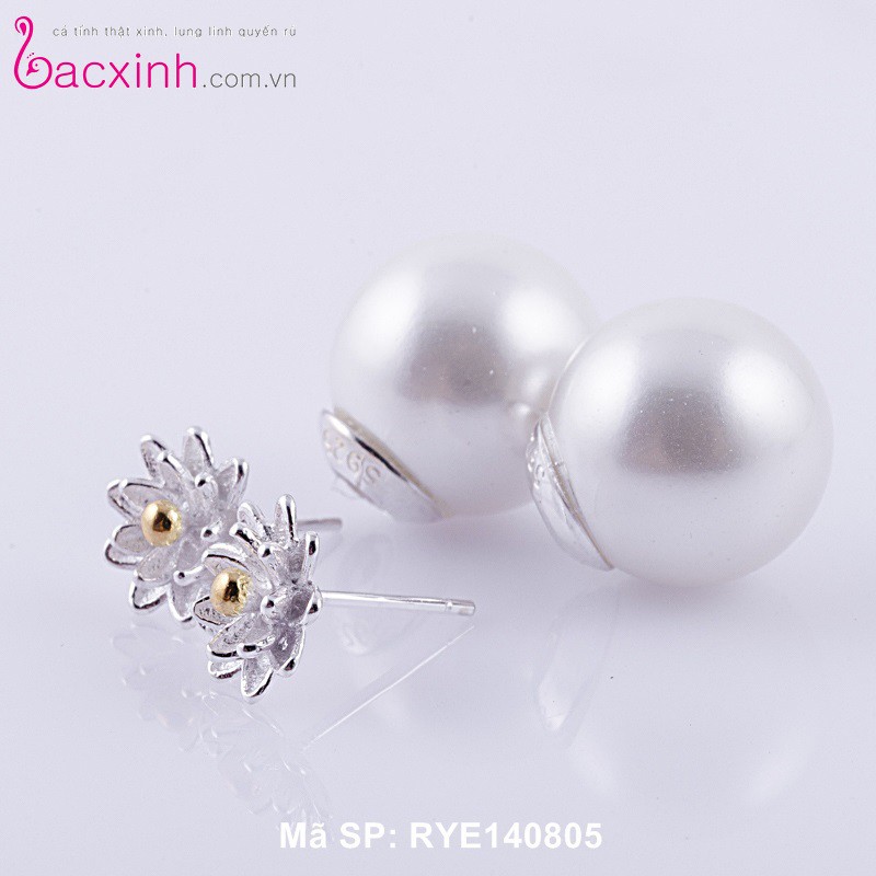 Bông tai bạc Ý 925 Bạc Xinh Huệ Ngân - Hoa Sen trắng RYE140805