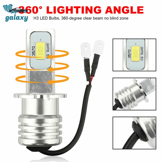 Galaxy Bộ 2 Đèn Pha Led H3 100w 10000lm 6000k Ánh Sáng Trắng Chuyên Dụng Cho Xe Hơi