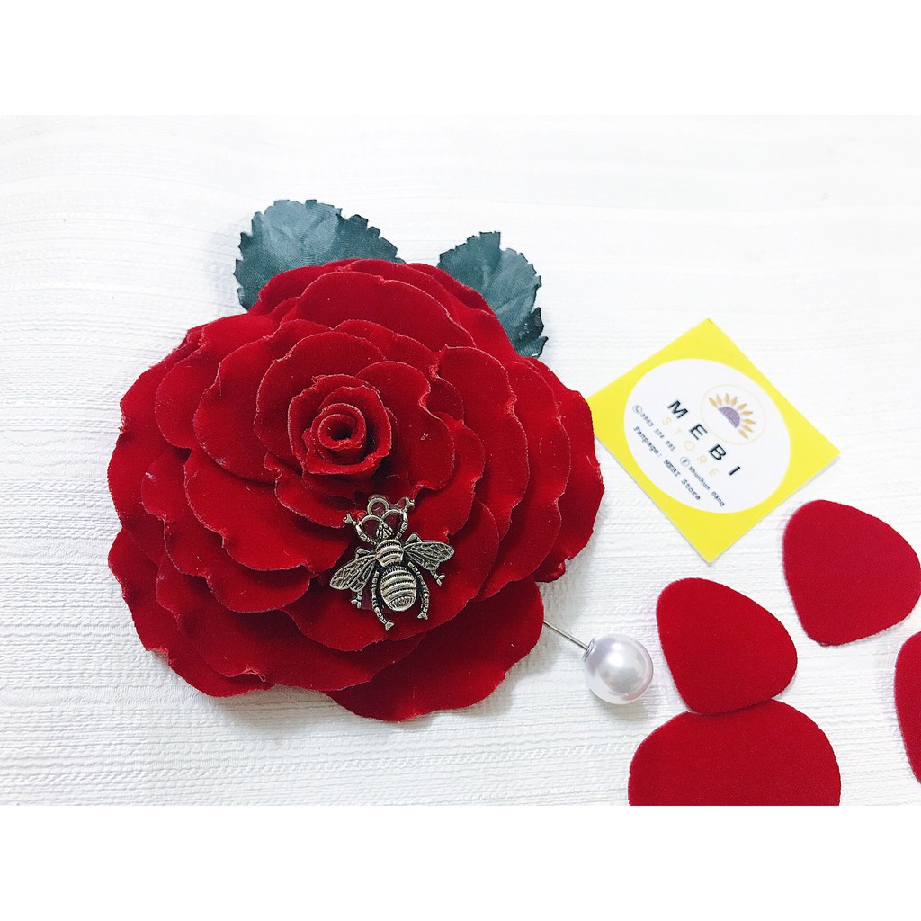 Cài áo hoa hồng nhung đỏ tươi sang chảnh (Ảnh chụp thật 100%)