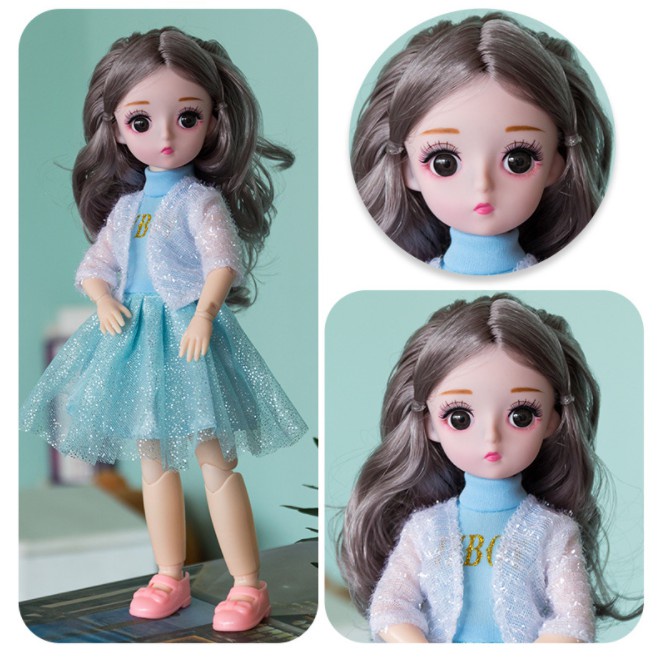 Búp bê mắt đá, có khớp cử động linh hoạt, cao 30 cm
