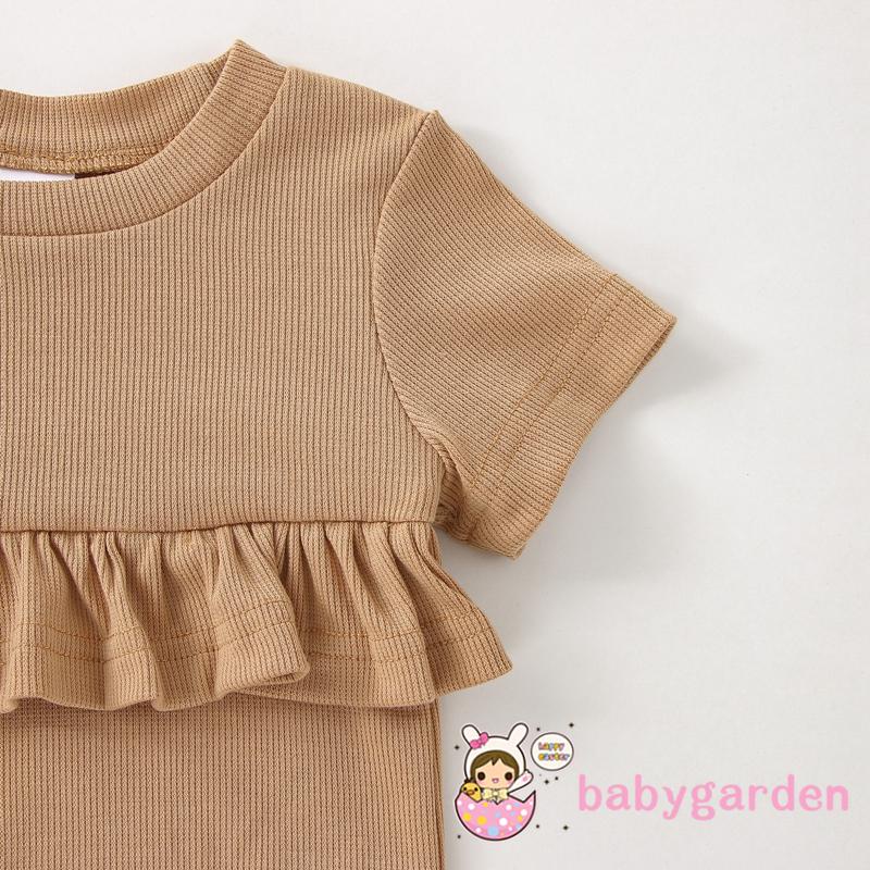 BABYGARDEN-0-18months Baby Girl´s Set, Solid Color Short Sleeve Ruffle Romper + Elastic Waist Shorts + Headwrap