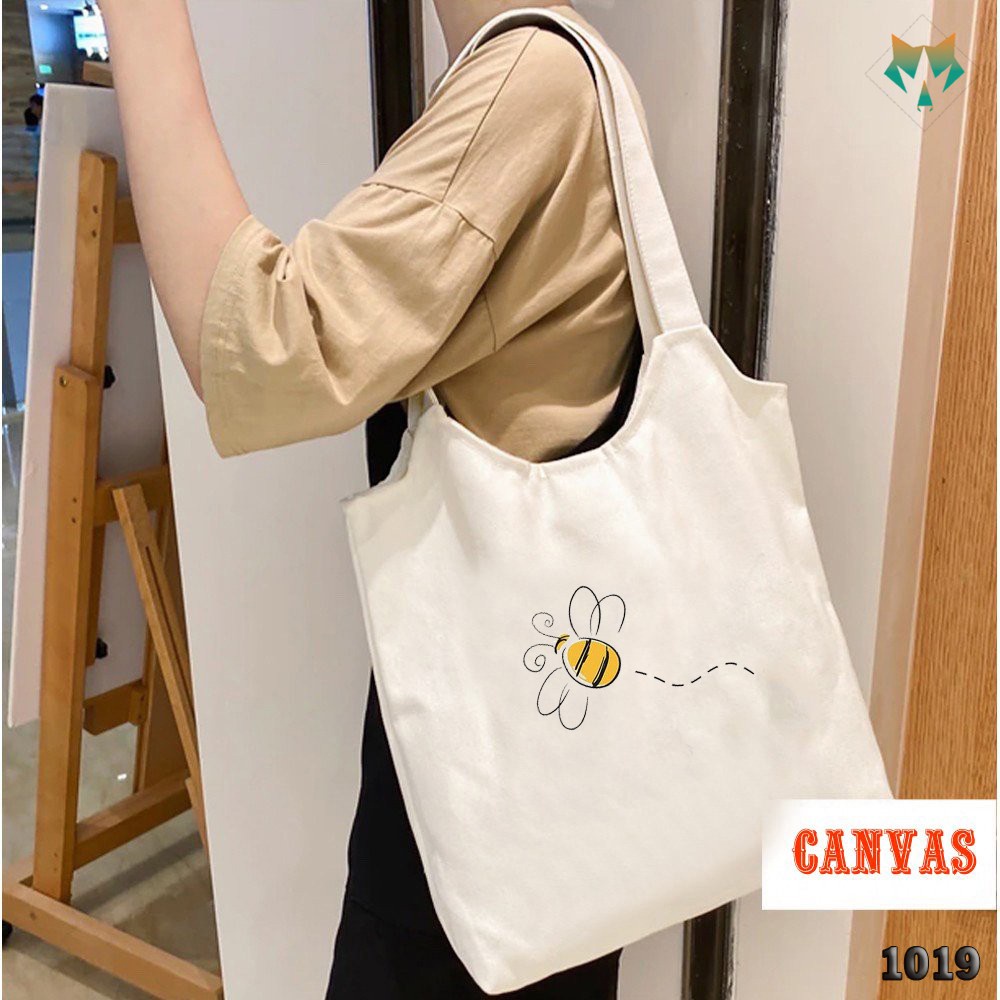 Túi Tote Trắng Chất Vải Canvas 1019 482 Con Ong Bee Dễ Thương Hàng Chuẩn Đẹp - Hazo