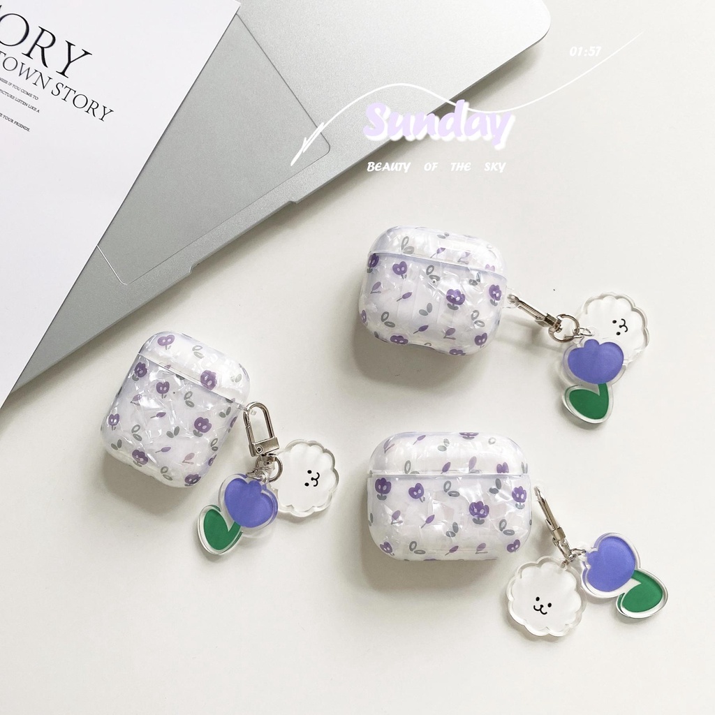 Vỏ Bảo Vệ Hộp Sạc Tai Nghe AirPods 1 2 pro 3 gen3 Bluetooth Không Dây Chất Liệu Silicon Mềm Họa Tiết Hoa Tulip Màu Tím