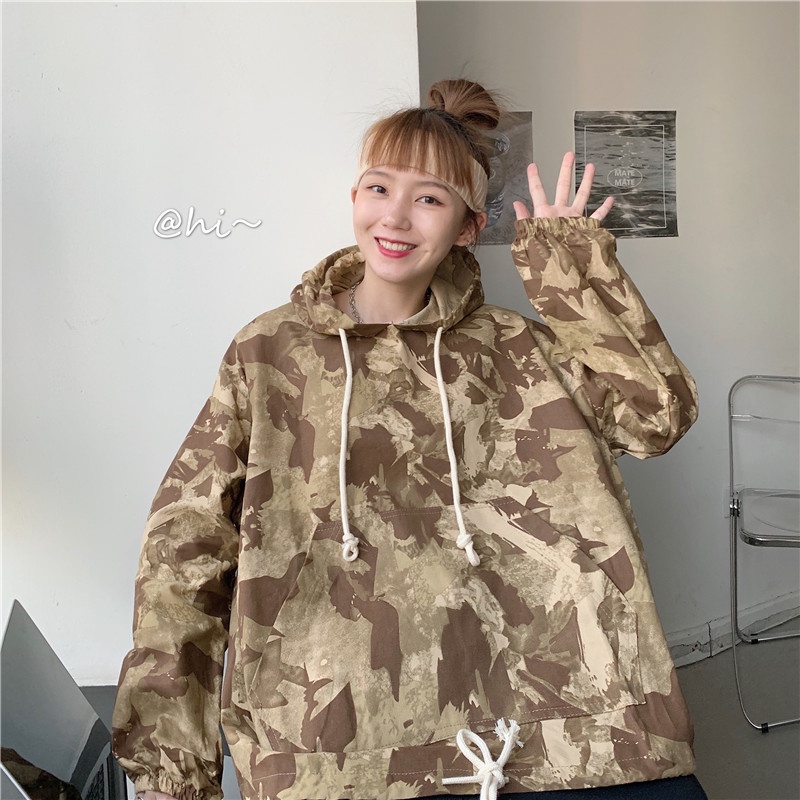 【ZHELIHANGFEI】Áo Hoodie Tay Dài Dáng Rộng Họa Tiết Rằn Ri Cá Tính Thời Trang