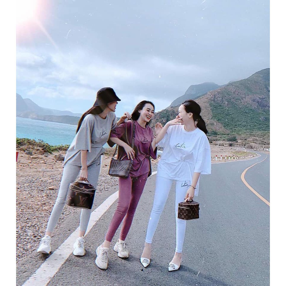 T503 C5T1 Bộ Cotton Nữ Thêu Chữ Nổi Chất Đẹp Bozip Co Giãn 4 Chiều Hịn Hòi Sang Chảnh ( Áo Cộc-Quần Dài )