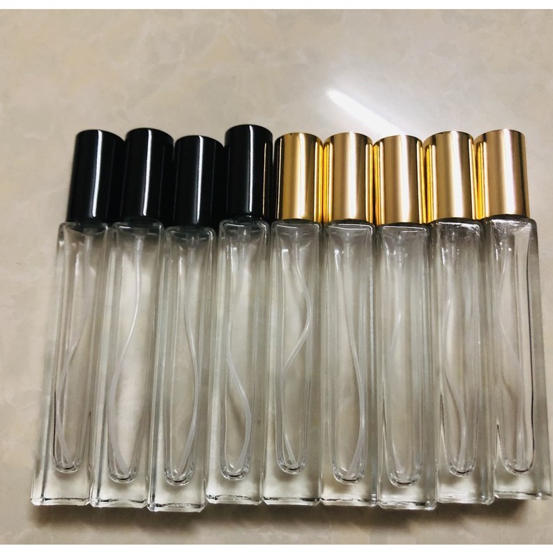 Lọ Chiết Nước Hoa 10ml Thủy Tinh Dạng Xịt Mẫu Vuông Màu Trắng Đen Nắp Vàng Sang Trọng, Lọ Đựng Nước Hoa San Chiết