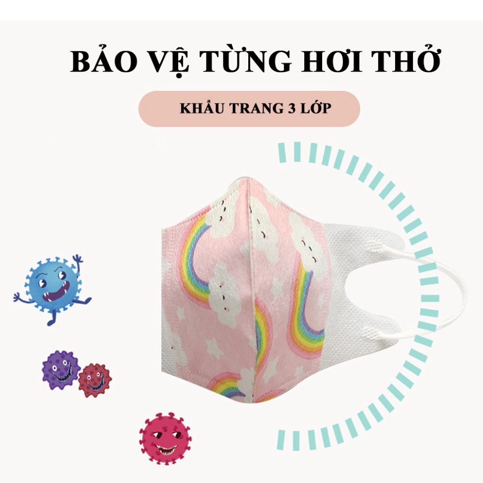 Combo 10 Khẩu trang trẻ em 3D kháng khuẩn, kháng bụi 3 lớp cho bé từ 0-12 tuổi !